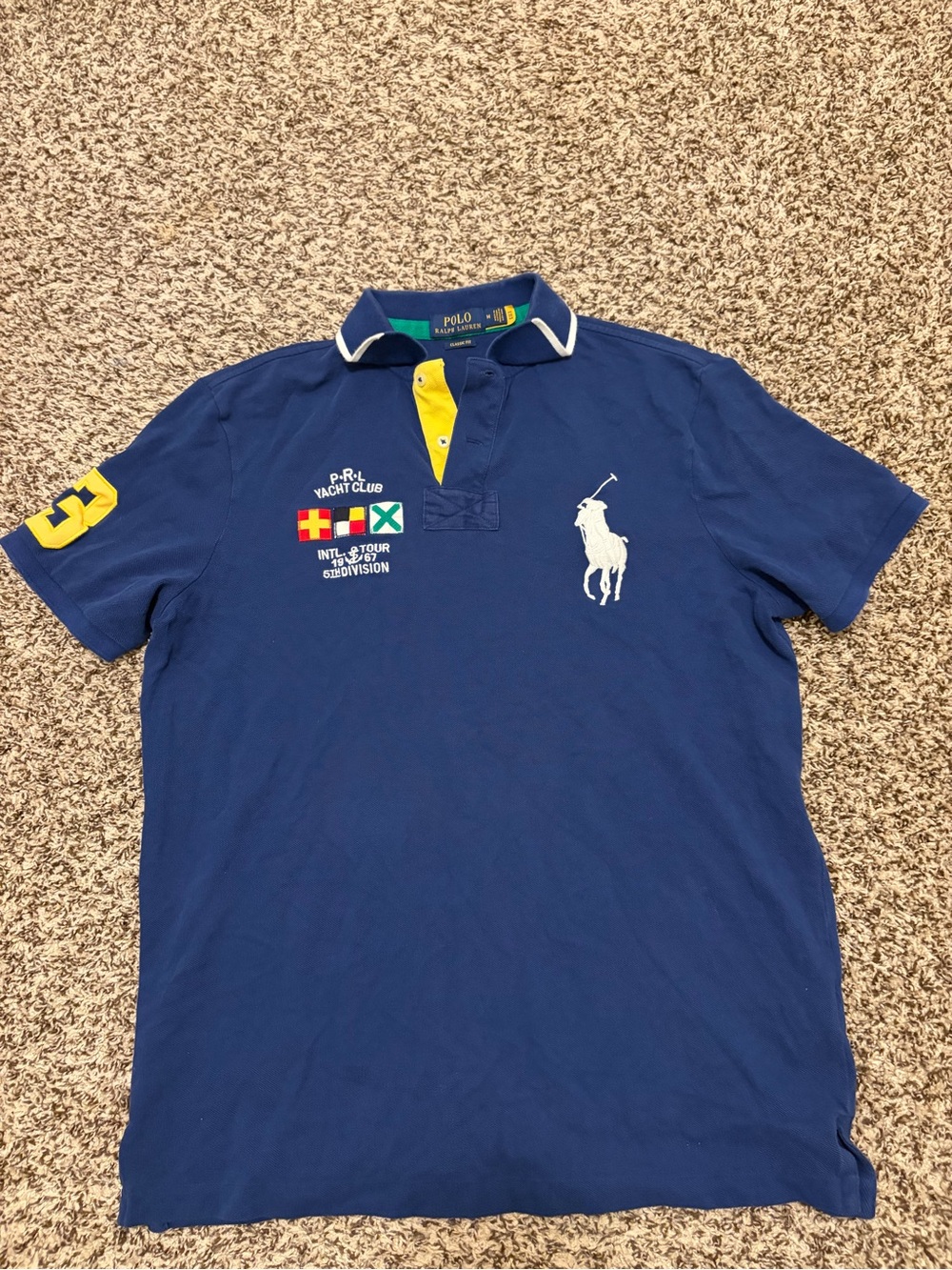 Ralph Lauren Blue Polo with Yellow Accents and White Pony
